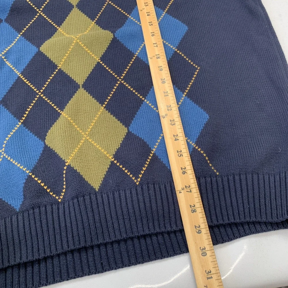 Lands End Drifter Argyle  Crew Neck Sweater Men XXL   Jumper  100%‎ Cotton Blue